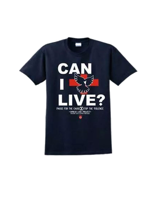 Dark Blue "Can I Live?" t shirt